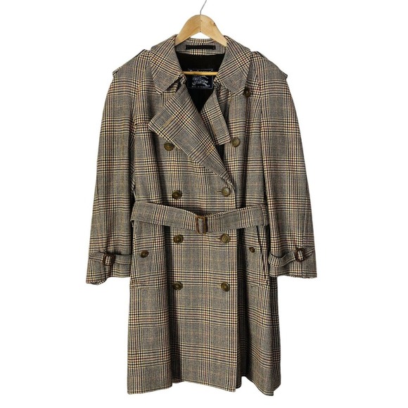 Burberrys Vintage Houndstooth Belted Topcoat Overcoat Jacket Large Double Breast - Picture 15 of 15